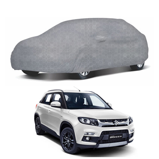 Oshotto 100% Dust Proof, Water Resistant Grey Car Body Cover with Mirror Pocket For Maruti Suzuki Brezza