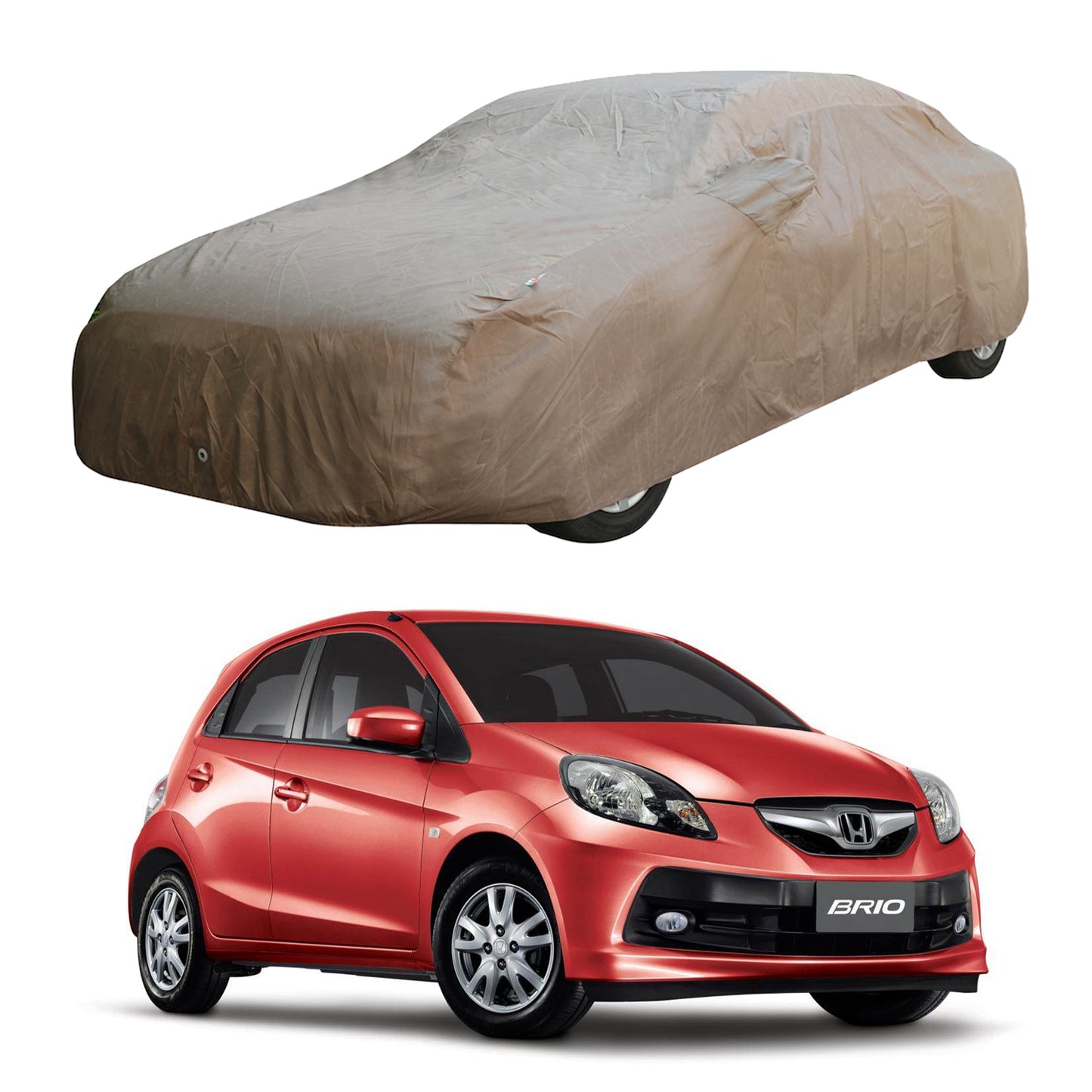 Oshotto Brown 100% Waterproof Car Body Cover with Mirror Pockets For Honda Brio