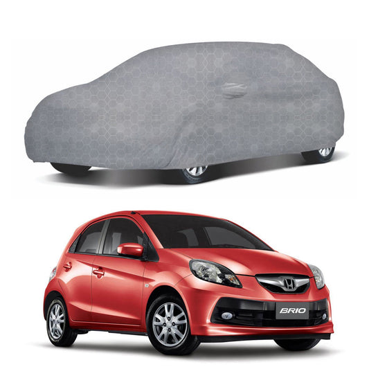 Oshotto 100% Dust Proof, Water Resistant Grey Car Body Cover with Mirror Pocket For Honda Brio