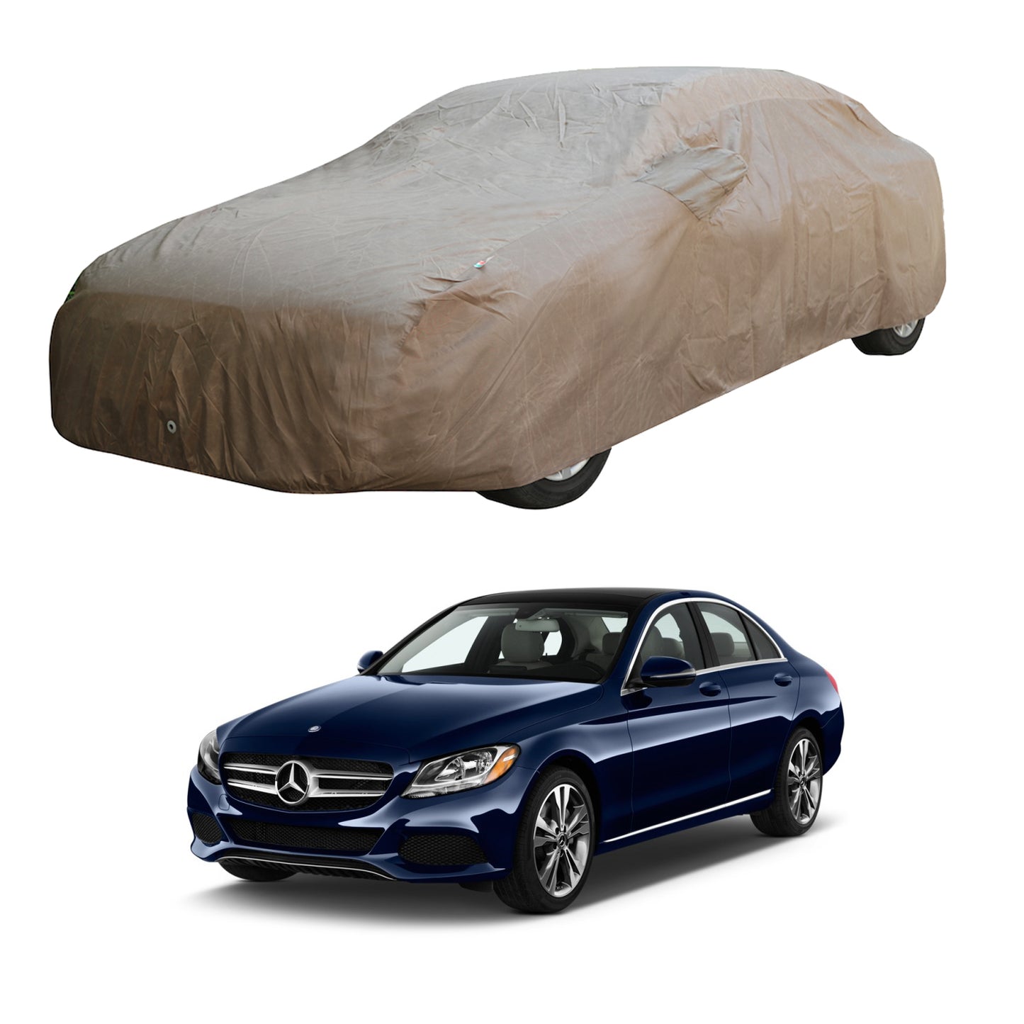 Oshotto Brown 100% Waterproof Car Body Cover with Mirror Pockets For Mercedes Benz C-Class 2016-2023