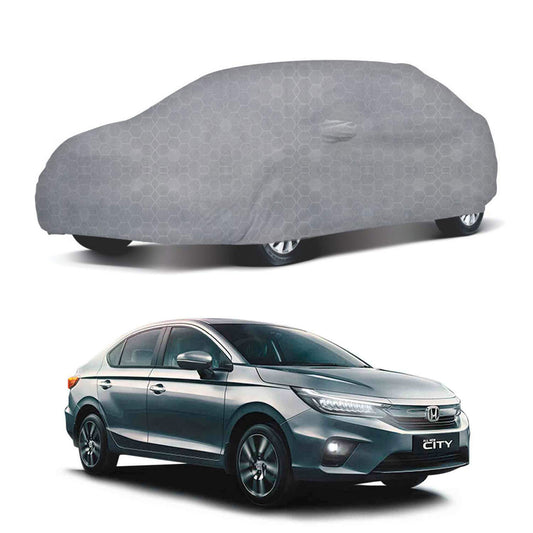 Oshotto 100% Dust Proof, Water Resistant Grey Car Body Cover with Mirror Pocket For Honda City 2020-2023