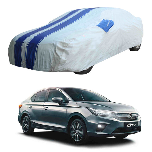 Oshotto 100% Blue dustproof and Water Resistant Car Body Cover with Mirror Pockets For Honda City 2020-2023