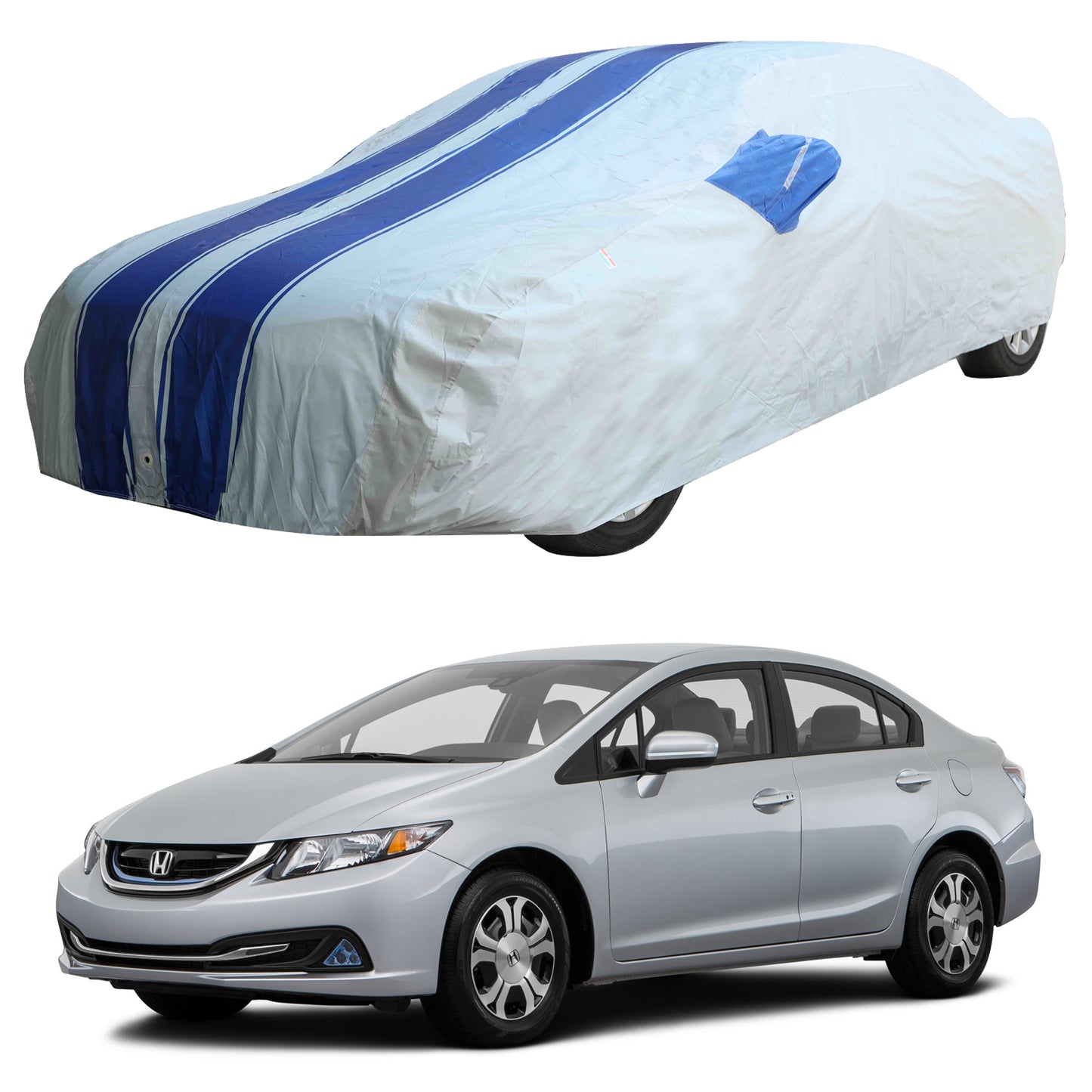 Oshotto 100% Blue dustproof and Water Resistant Car Body Cover with Mirror Pockets For Honda Civic