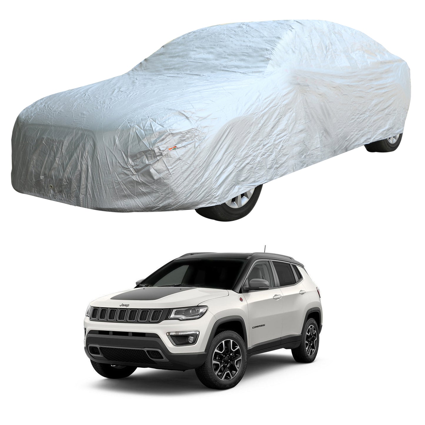 Oshotto Silvertech Car Body Cover (Without Mirror Pocket) For Jeep Compass - Silver