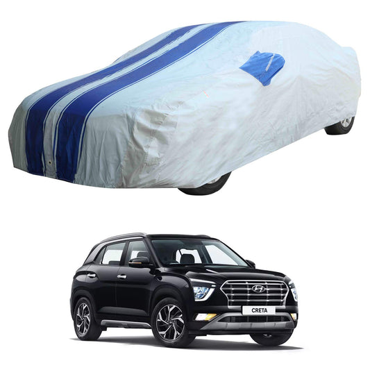 Oshotto 100% Blue dustproof and Water Resistant Car Body Cover with Mirror Pockets For Hyundai Creta 2020-2023