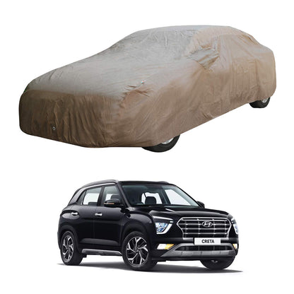 Oshotto Brown 100% Waterproof Car Body Cover with Mirror Pockets For Hyundai Creta 2020-2023
