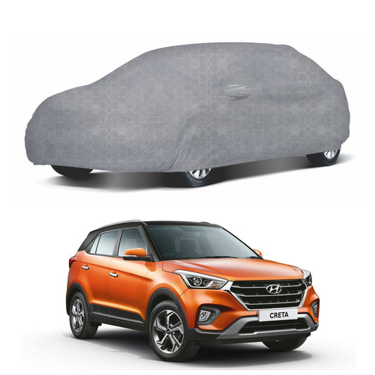 Oshotto 100% Dust Proof, Water Resistant Grey Car Body Cover with Mirror Pocket For Hyundai Creta (2015-2019)