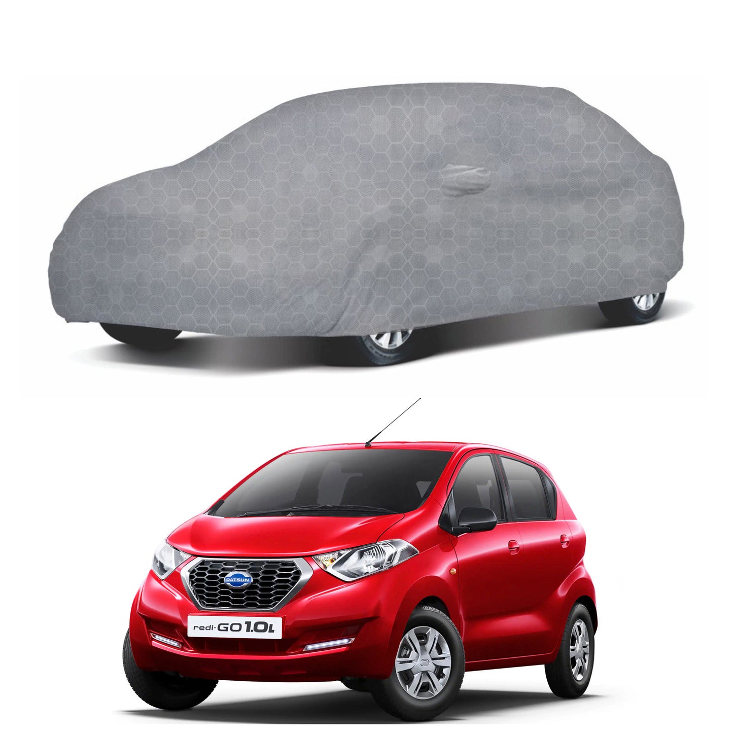 Oshotto 100% Dust Proof, Water Resistant Grey Car Body Cover with Mirror Pocket For Datsun Redi Go