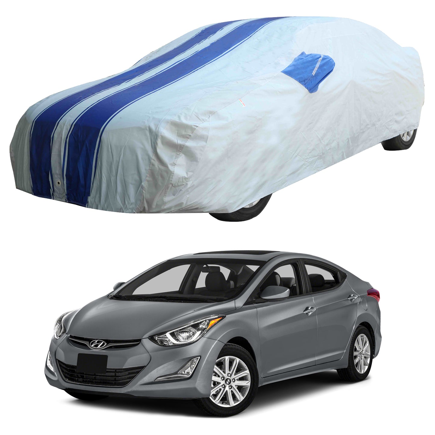 Oshotto 100% Blue dustproof and Water Resistant Car Body Cover with Mirror Pockets For Hyundai Elantra