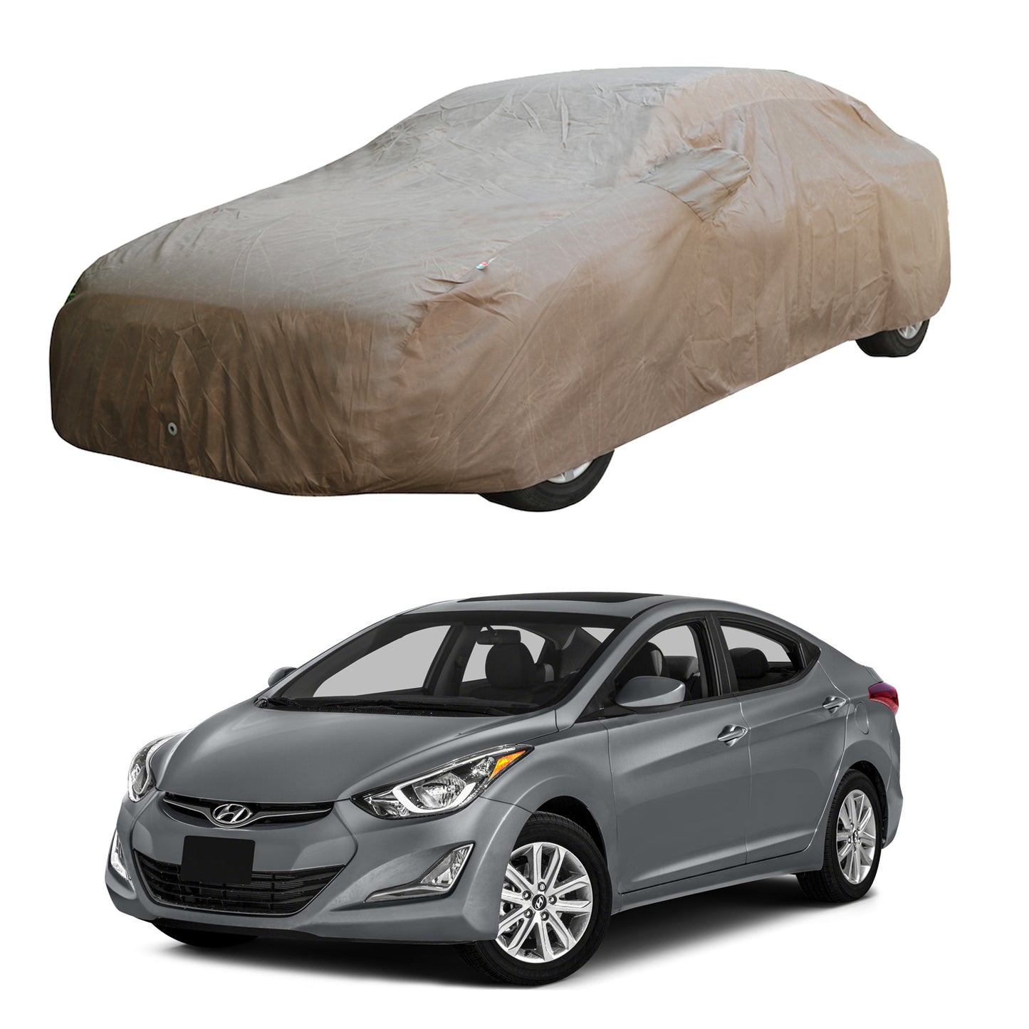 Oshotto Brown 100% Waterproof Car Body Cover with Mirror Pockets For Hyundai Elantra