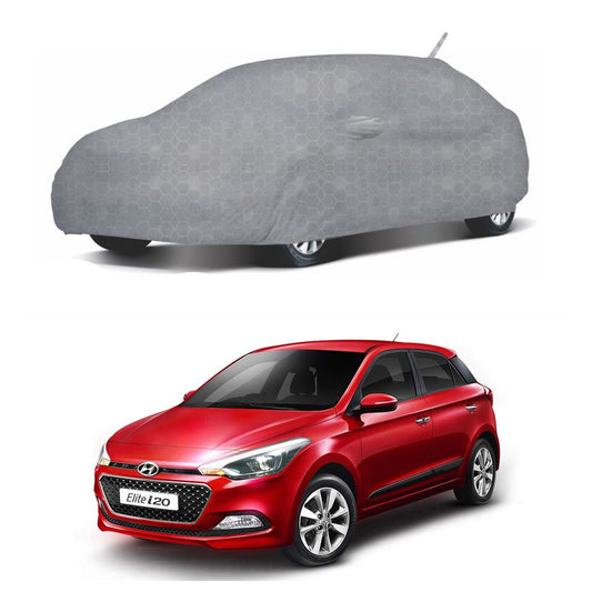 Oshotto 100% Dust Proof, Water Resistant Grey Car Body Cover with Mirror & Antenna Pocket For Hyundai i20 Elite/Active 2014-2023