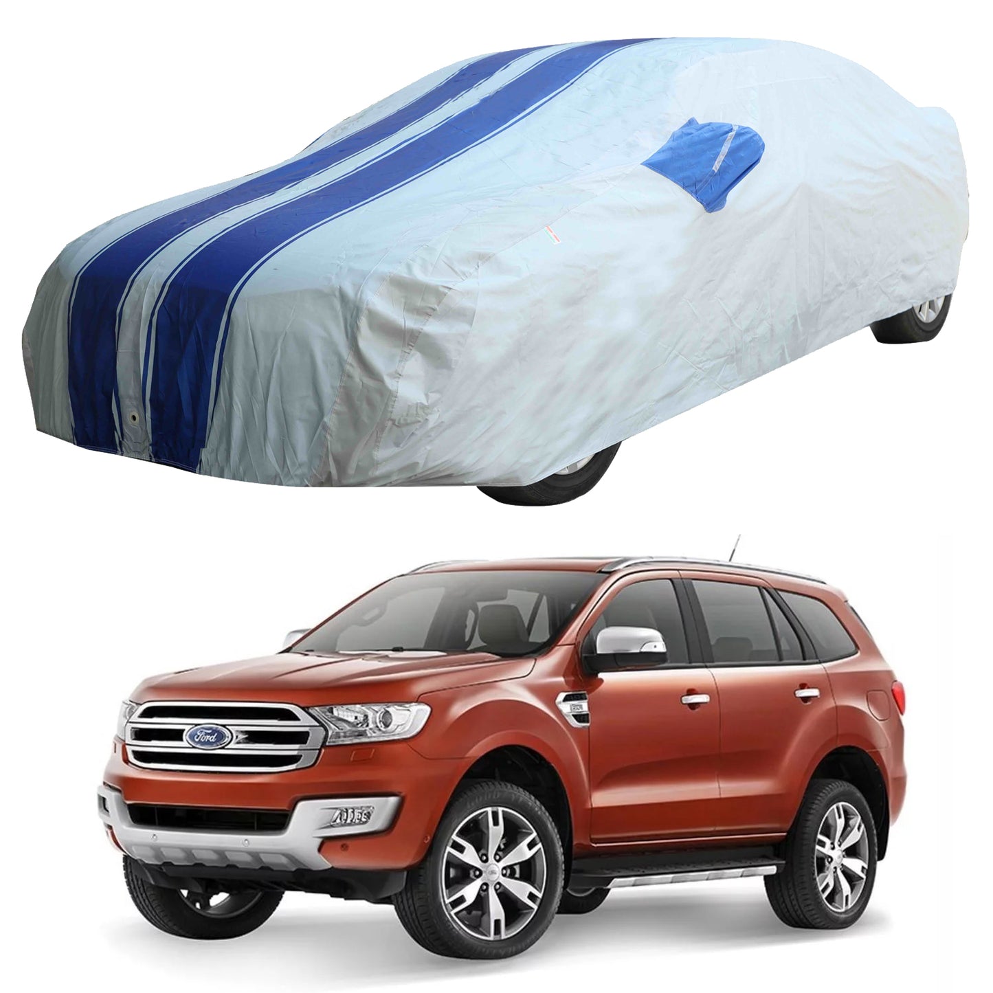 Oshotto X5 Grey/Blue 100% Anti Reflective, dustproof and Water Resistant Car Body Cover with Mirror Pocket For Ford New Endeavour