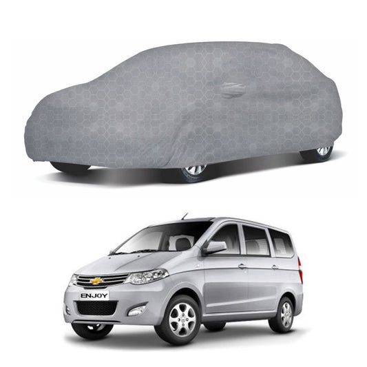 Oshotto 100% Dust Proof, Water Resistant Grey Car Body Cover with Mirror Pocket For Chevrolet Enjoy