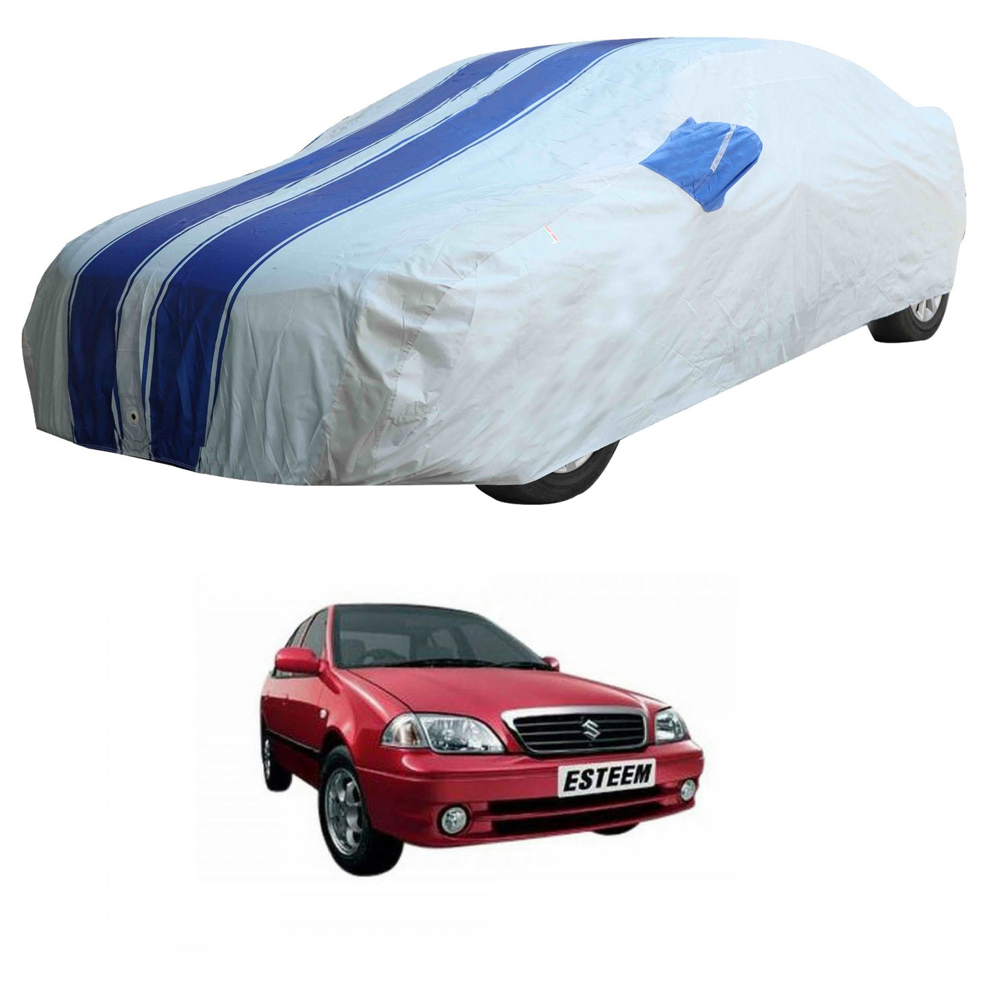 Oshotto 100% Blue dustproof and Water Resistant Car Body Cover with Mirror Pockets For Maruti Suzuki Esteem