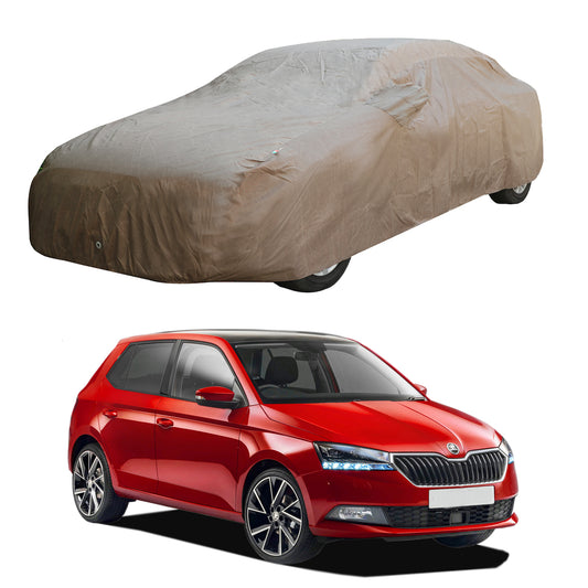 Oshotto Brown 100% Waterproof Car Body Cover with Mirror Pockets For Skoda Fabia