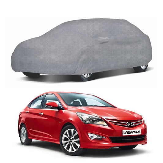 Oshotto 100% Dust Proof, Water Resistant Grey Car Body Cover with Mirror Pocket For Hyundai Verna Fluidic