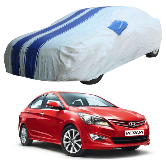 Oshotto 100% Blue dustproof and Water Resistant Car Body Cover with Mirror Pockets For Hyundai Verna Fluidic