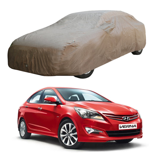 Oshotto Brown 100% Waterproof Car Body Cover with Mirror Pockets For Hyundai Verna Fluidic