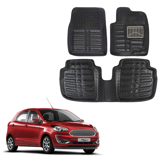 Oshotto 4D Artificial Leather Car Floor Mats For Ford Figo - Set of 3 (2 pcs Front & one Long Single Rear pc) - Black