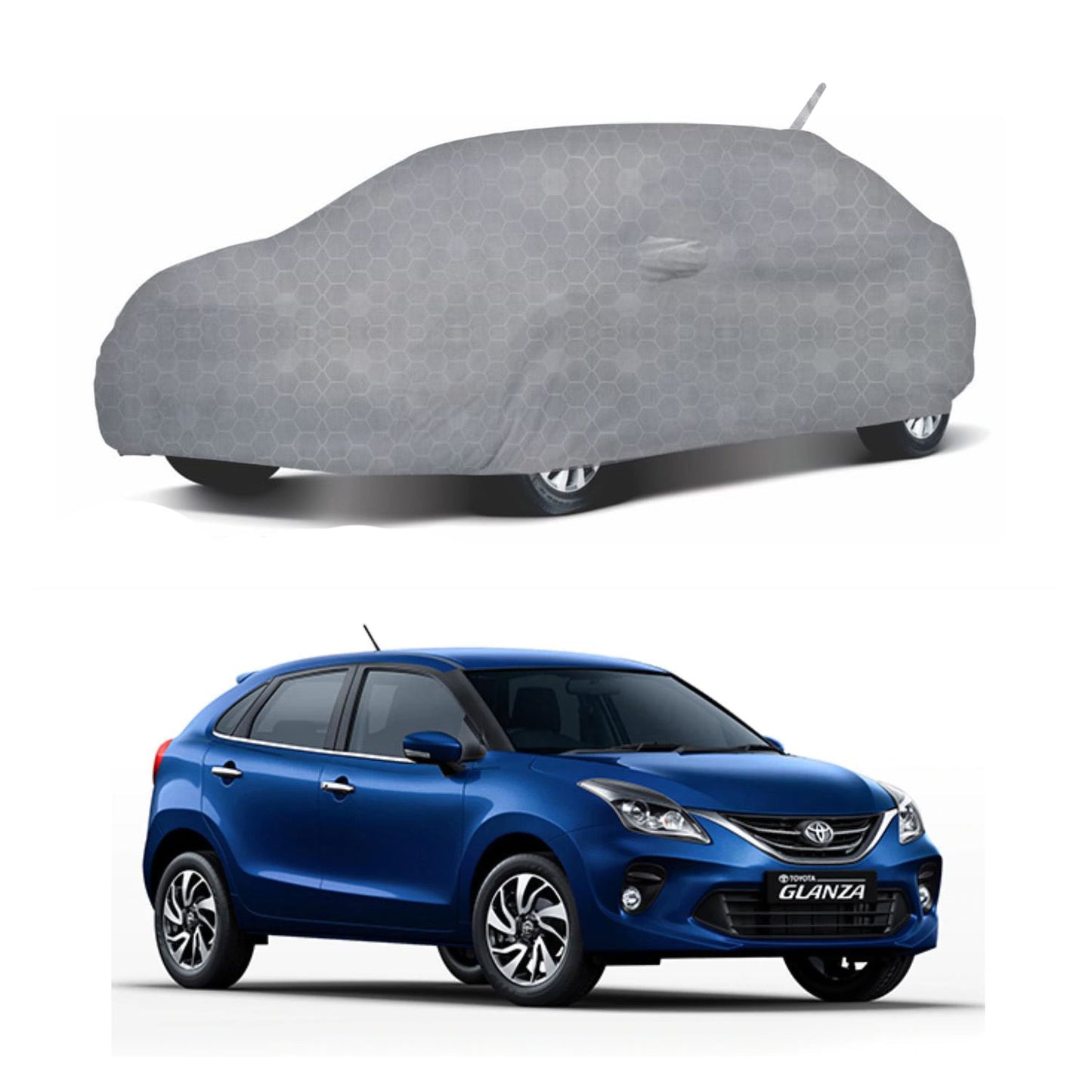 Oshotto 100% Dust Proof, Water Resistant Grey Car Body Cover with Mirror & Antenna Pocket For Toyota Glanza