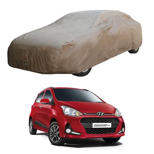 Oshotto Brown 100% Waterproof Car Body Cover with Mirror Pockets For Hyundai i10 Grand