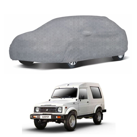 Oshotto 100% Dust Proof, Water Resistant Grey Car Body Cover with Mirror Pocket For Maruti Suzuki Gypsy