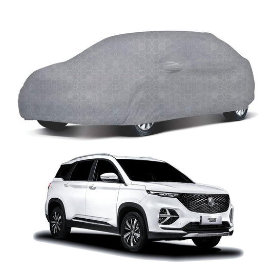 Oshotto 100% Dust Proof, Water Resistant Grey Car Body Cover with Mirror Pocket For MG Hector Plus