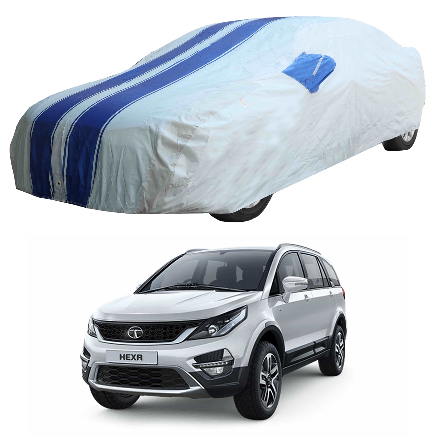 Oshotto 100% Blue dustproof and Water Resistant Car Body Cover with Mirror Pockets For Tata Hexa