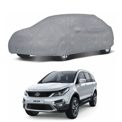 Oshotto 100% Dust Proof, Water Resistant Grey Car Body Cover with Mirror Pocket For Tata Hexa