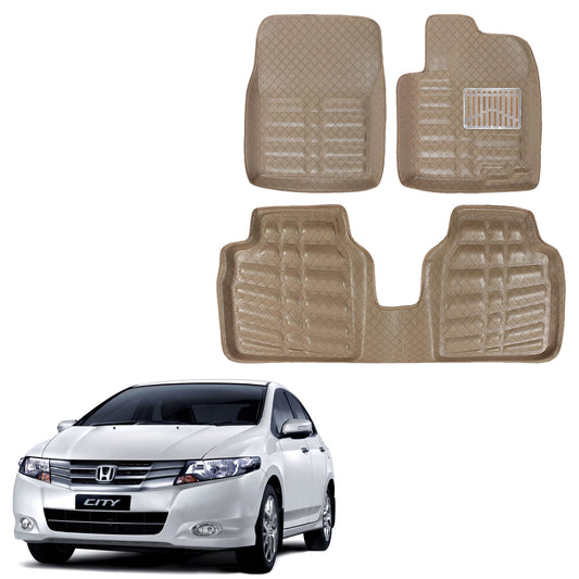 Oshotto 4D Artificial Leather Car Floor Mats For Honda City i-DTEC 2014-2023 - Set of 3 (2 pcs Front & one Long Single Rear pc) - Beige