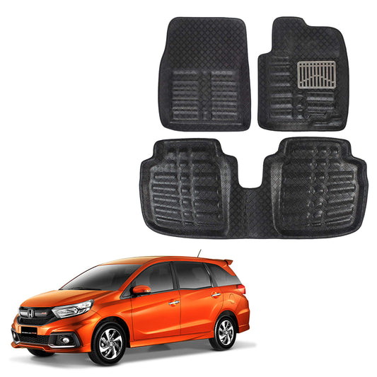 Oshotto 4D Artificial Leather Car Floor Mats For Honda Mobilio - Set of 5 (Complete Mat with Third Row & Dicky) - Black