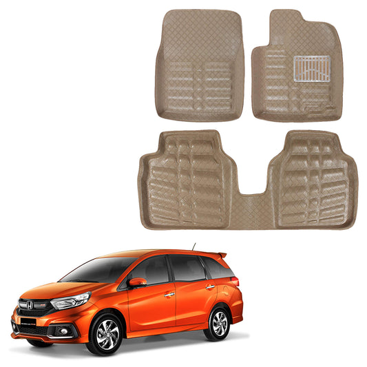 Oshotto 4D Artificial Leather Car Floor Mats For Honda Mobilio - Set of 5 (Complete Mat with Third Row & Dicky) - Beige