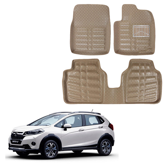 Oshotto 4D Artificial Leather Car Floor Mats For Honda WR-V - Set of 3 (2 pcs Front & one Long Single Rear pc) - Beige