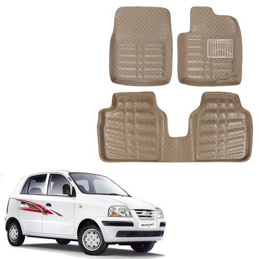 Oshotto 4D Artificial Leather Car Floor Mats For Hyundai Santro Xing Old - Set of 3 (2 pcs Front & one Long Single Rear pc) - Beige