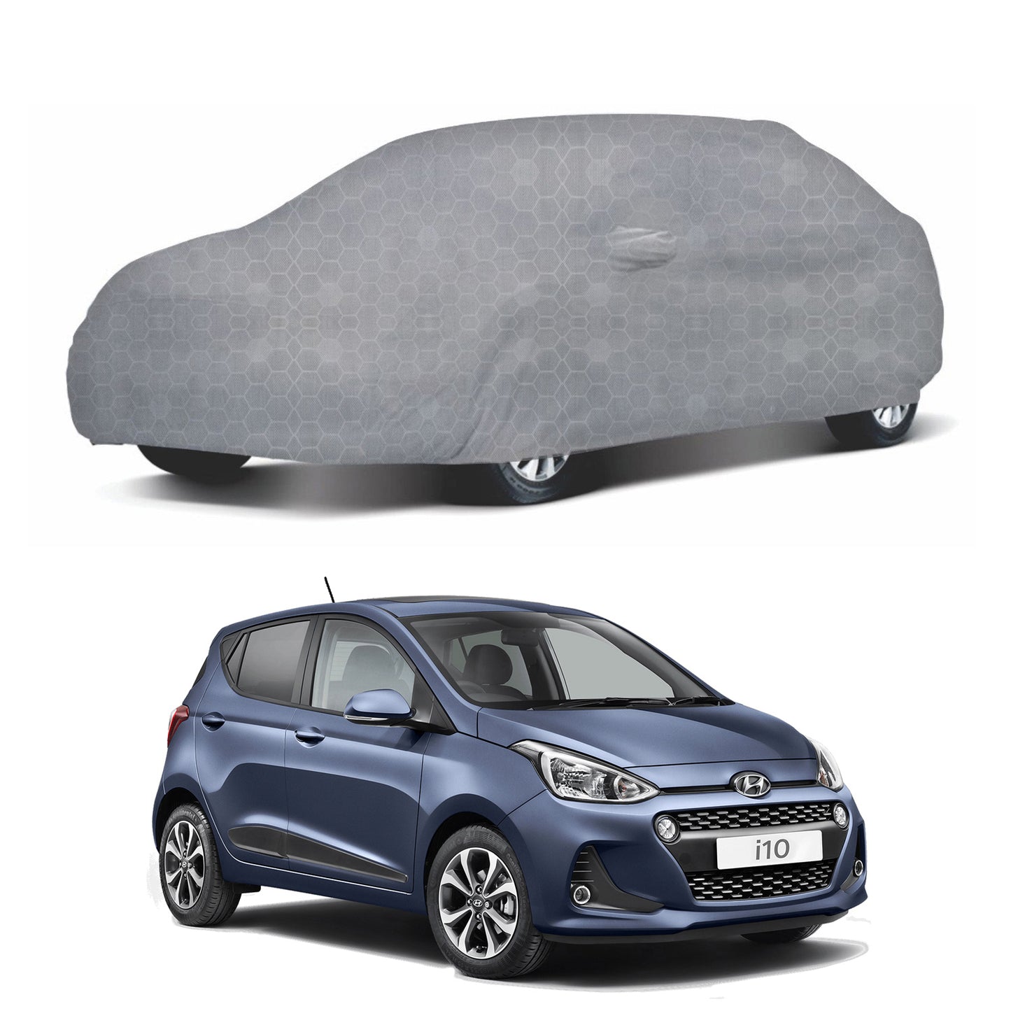 Oshotto 100% Dust Proof, Water Resistant Grey Car Body Cover with Mirror Pocket For Hyundai i10