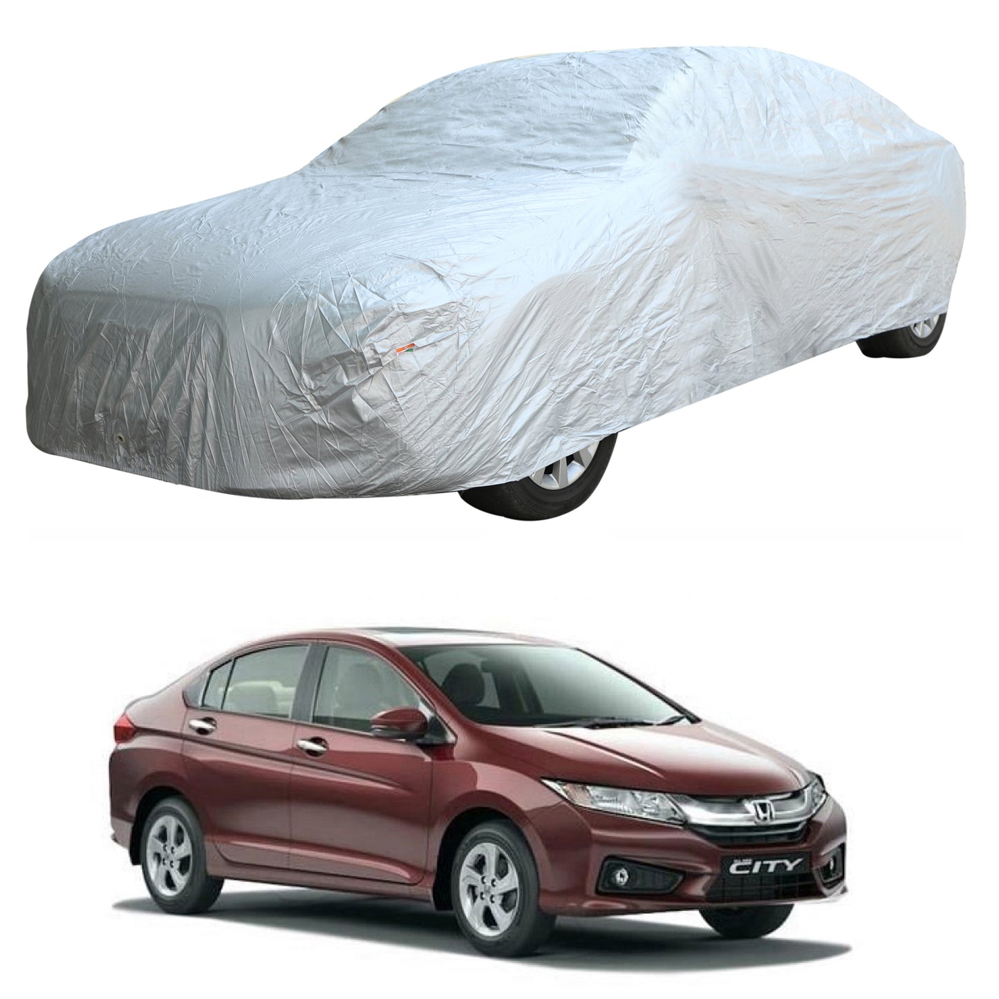Oshotto Silvertech Car Body Cover (Without Mirror Pocket) For Honda City Idtec 2014-2023 - Silver