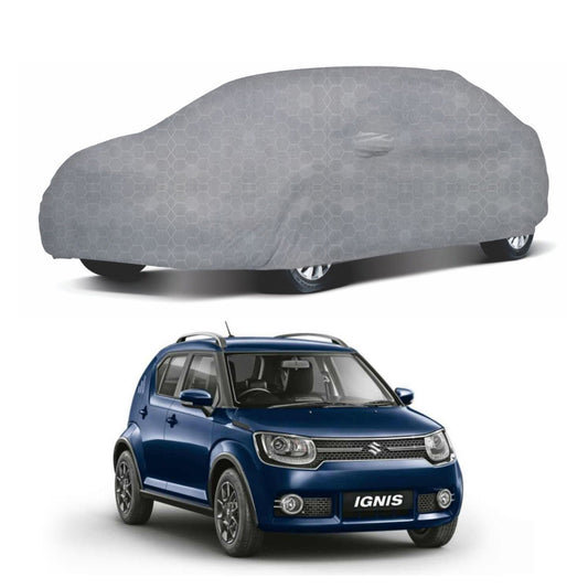 Oshotto 100% Dust Proof, Water Resistant Grey Car Body Cover with Mirror Pocket For Maruti Suzuki Ignis