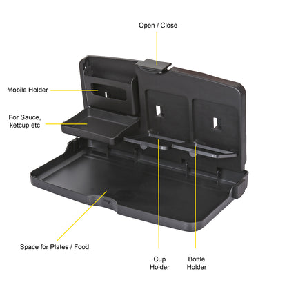 Oshotto (FT-02) Car Backseat Food Travel Dining Meal & Snack Tray & Cup Holder for All Cars (Black) - 1 Piece