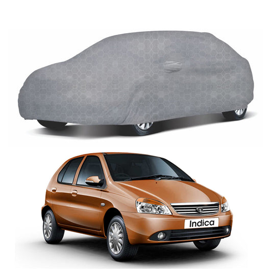 Oshotto 100% Dust Proof, Water Resistant Grey Car Body Cover with Mirror Pocket For Tata Indica