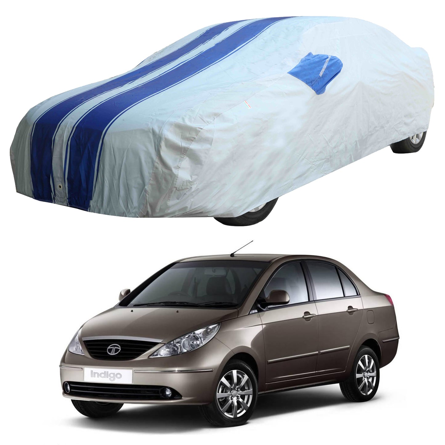 Oshotto 100% Blue dustproof and Water Resistant Car Body Cover with Mirror Pockets For Tata Indigo