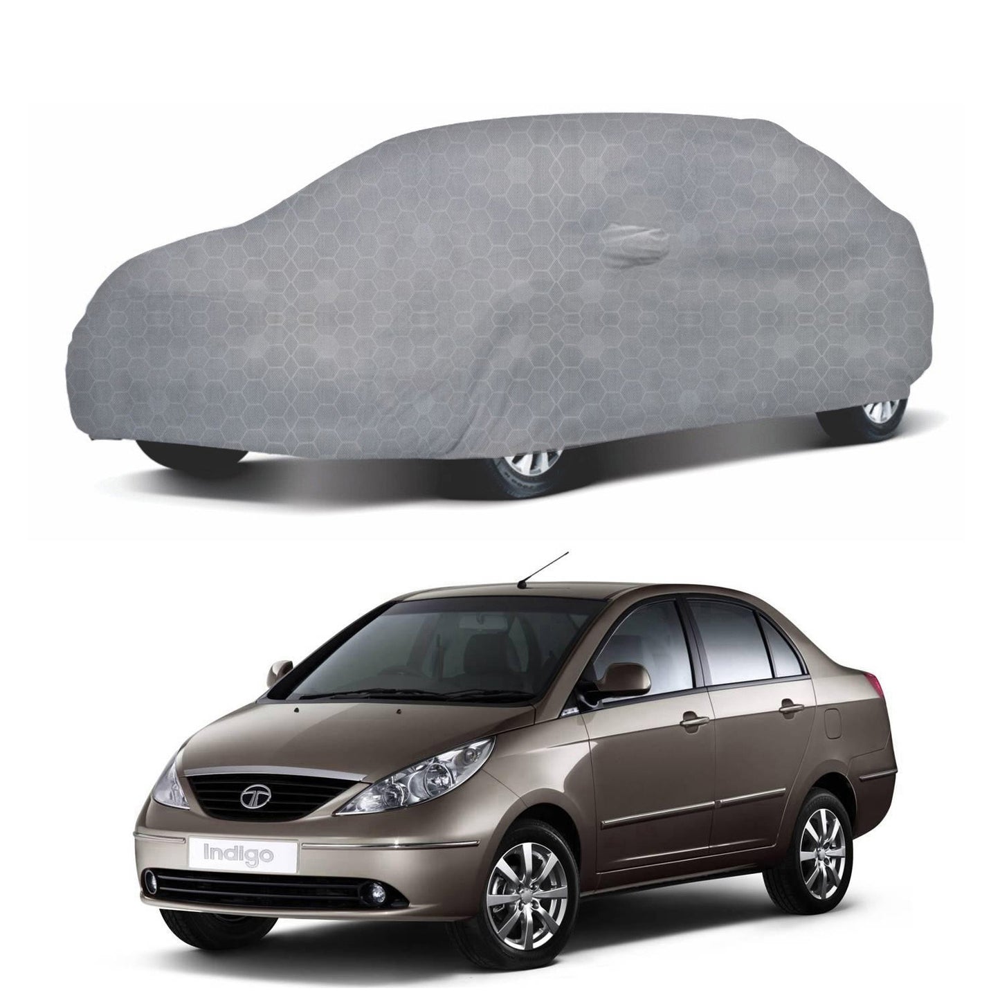 Oshotto 100% Dust Proof, Water Resistant Grey Car Body Cover with Mirror Pocket For Tata Indigo