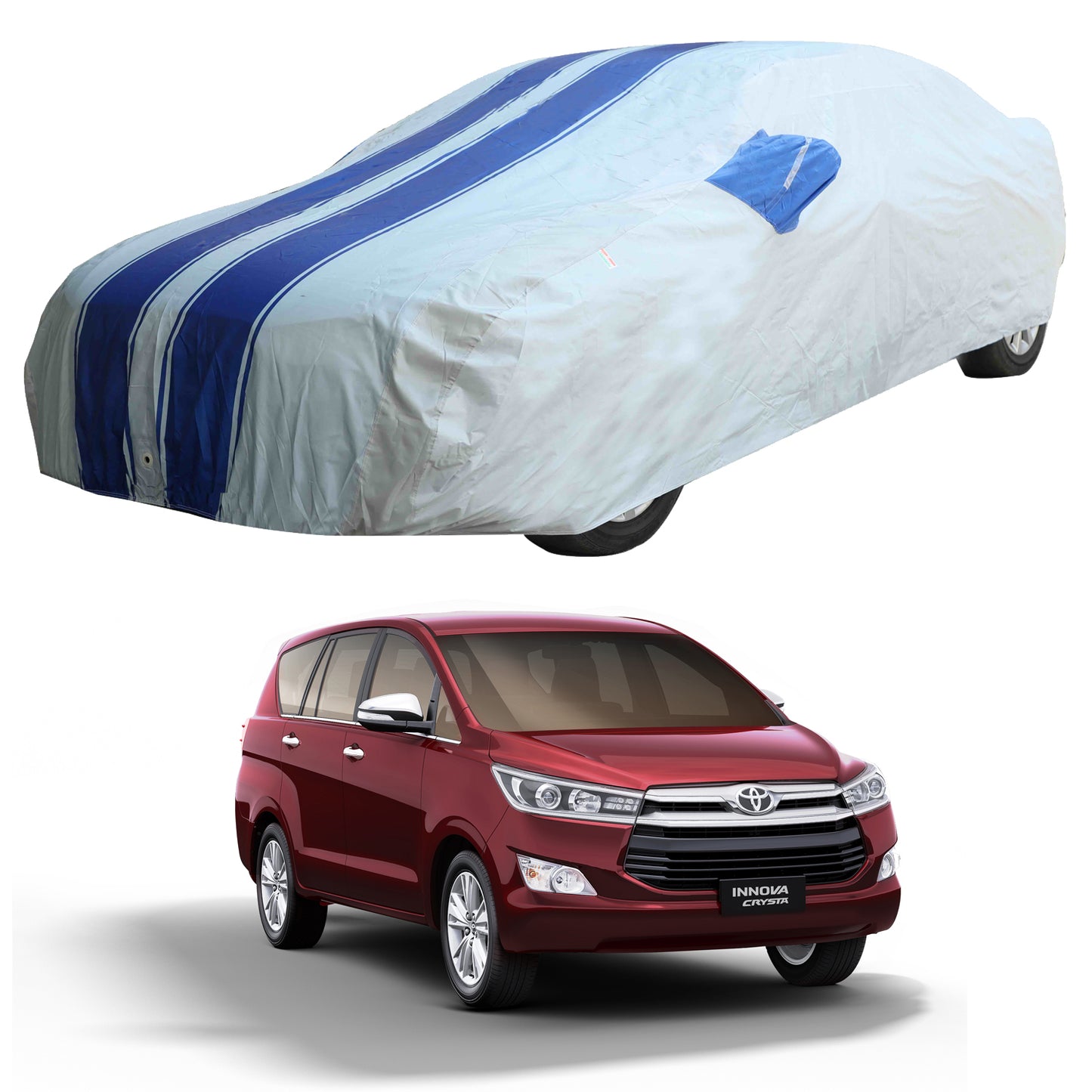 Oshotto 100% Blue dustproof and Water Resistant Car Body Cover with Mirror Pockets For Toyota Innova Crysta