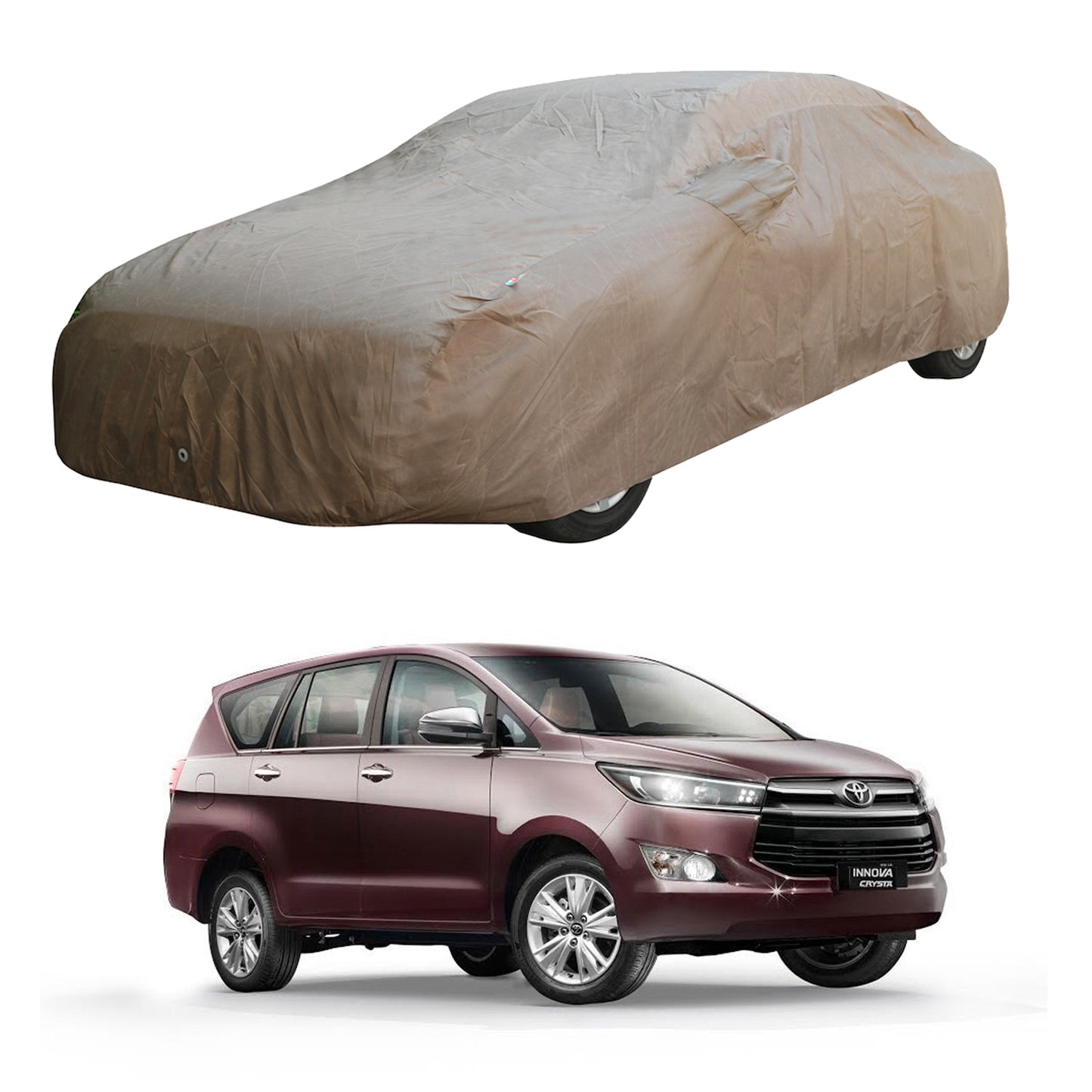 Oshotto Brown 100% Waterproof Car Body Cover with Mirror Pockets For Toyota Innova