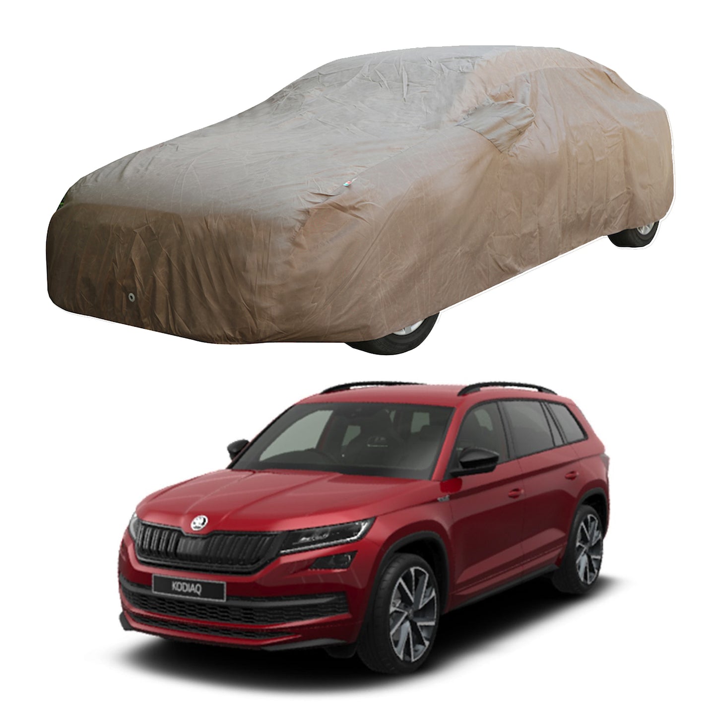 Oshotto Brown 100% Waterproof Car Body Cover with Mirror Pockets For Skoda Kodiaq