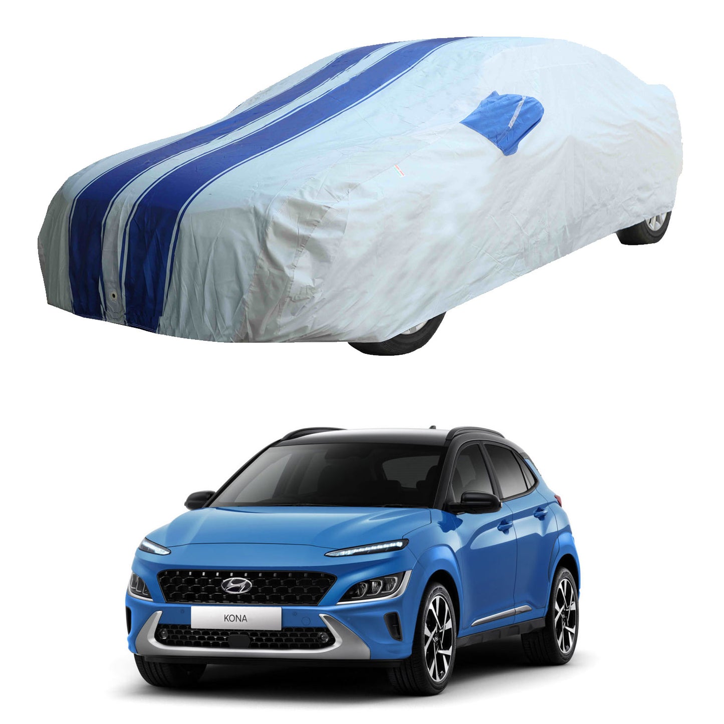 Oshotto 100% Blue dustproof and Water Resistant Car Body Cover with Mirror Pockets For Hyundai Kona