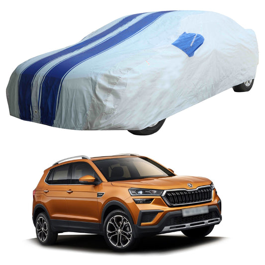 Oshotto 100% Blue dustproof and Water Resistant Car Body Cover with Mirror Pockets For Skoda Kushaq