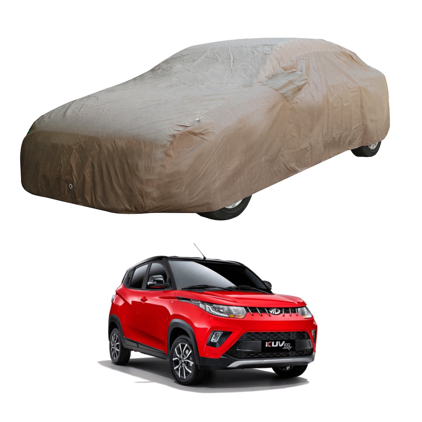 Oshotto Brown 100% Waterproof Car Body Cover with Mirror Pockets For Mahindra Kuv-100