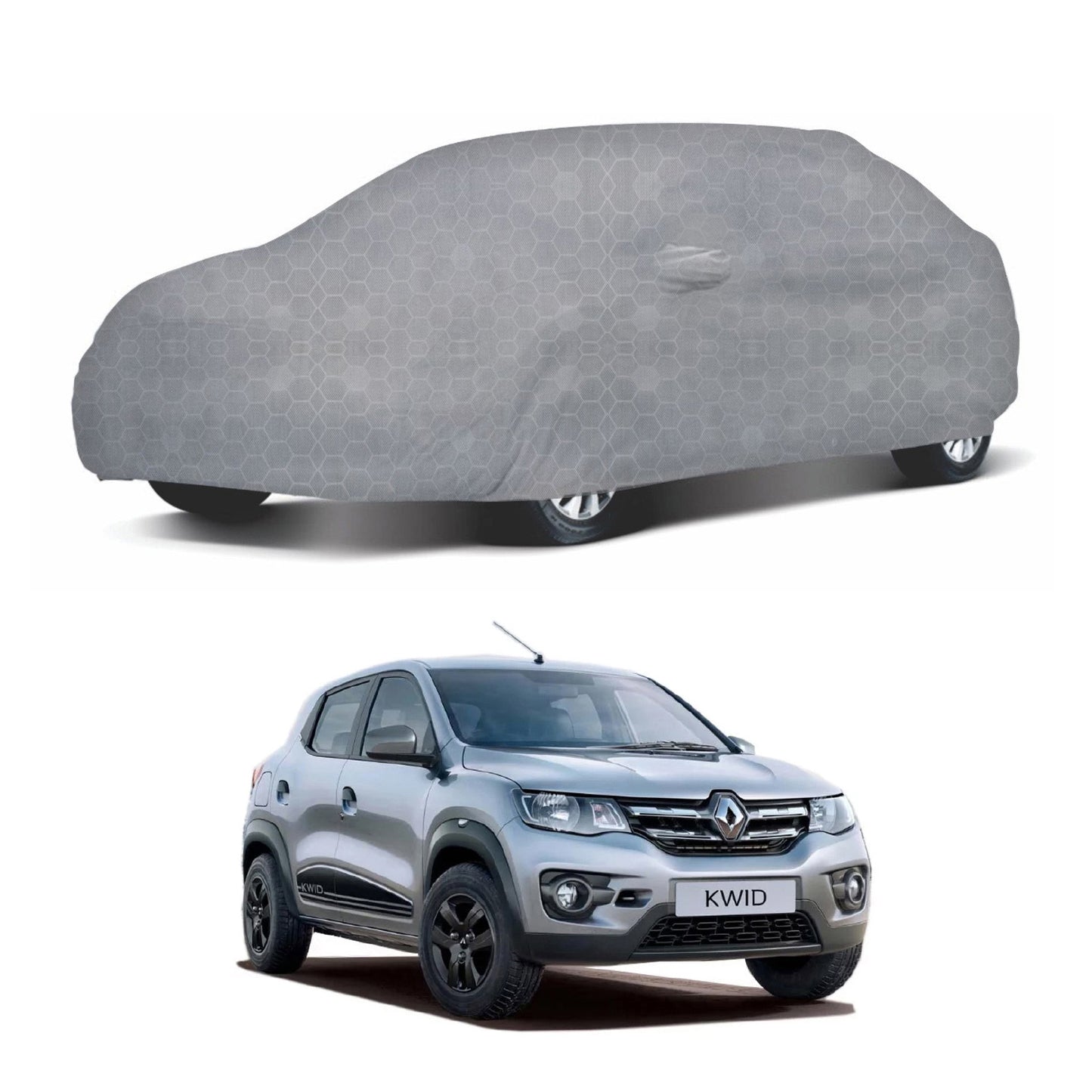 Oshotto 100% Dust Proof, Water Resistant Grey Car Body Cover with Mirror Pocket For Renault Kwid