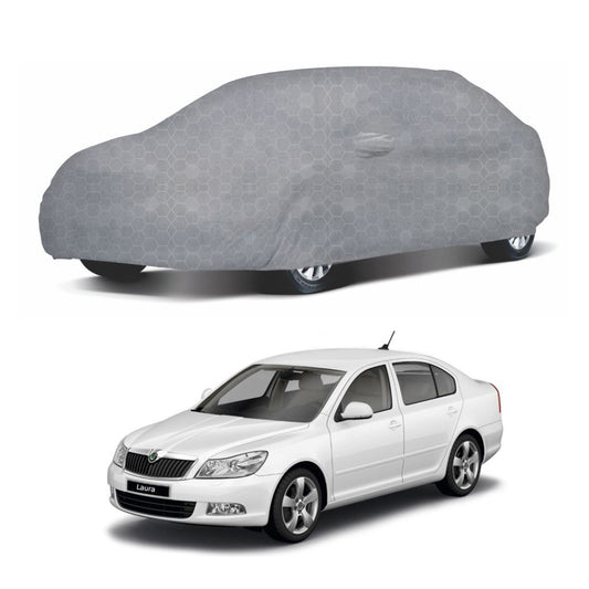 Oshotto 100% Dust Proof, Water Resistant Grey Car Body Cover with Mirror Pocket For Skoda Laura