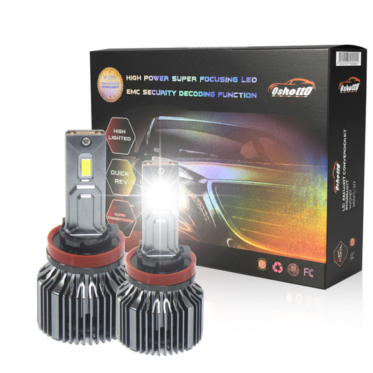 Oshotto H8/H9/H11 150W High Power Car LED Bulbs 7500Lm 6500K Car Headlight Bulb Halogen Replacement - Superior Brightness, Cool White Light